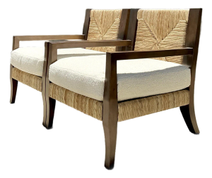 Vintage Ej Victor “Fishers Island” Rush Lounge Chairs - A Pair