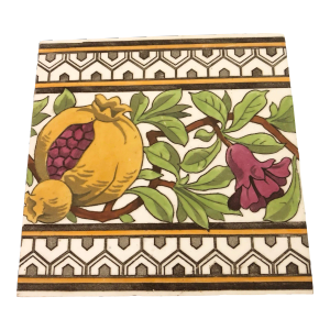 Antique Victorian C1800 Mintons Stoke on Trent Earthenware Tile Pomegranate