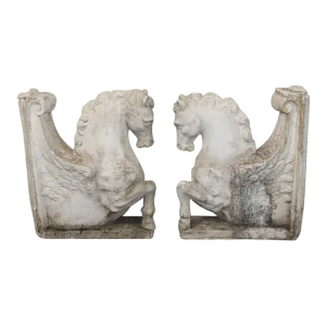 Italian Cast Stone Pegasus Garden Statues - Set of 2