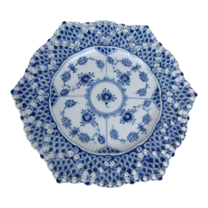 Vintage Royal Copenhagen Blue Fluted Double Full Lace Hexagonal Plate No. 1094 First Quality 1975 to 1979