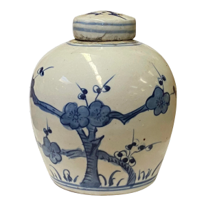 Chinese Oriental Small Blue White Flower Tree Porcelain Ginger Jar