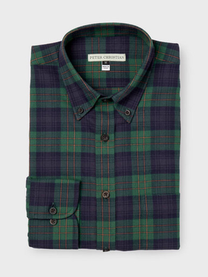 Navy & Green Brushed Cotton Tartan Shirt