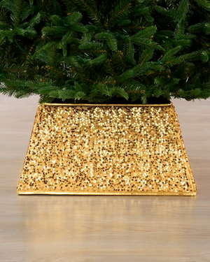Square Sequin Christmas Tree Collar, Gold, 36 cm