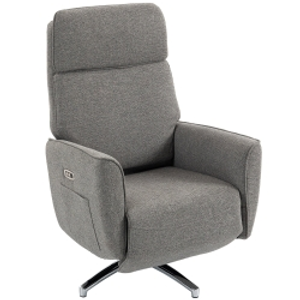 HOMCOM Sillón Relax Eléctrico Giratorio 360° Sillón Reclinable con Reposacabezas Ajustable Puertos USB Tejido de Lino Gris