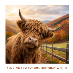 Moonpig Highland Cow Sending You Autumn Birthday Wishes Card