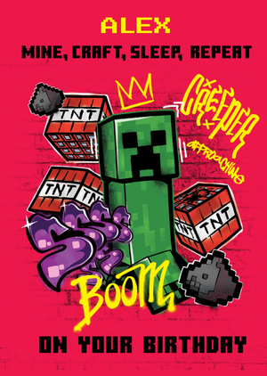 Minecraft Mine Craft Sleep Repeat Creeper Birthday Card