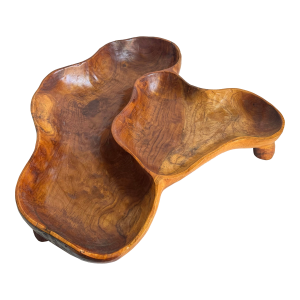 Carved Wood Tray Large Handmade Organic Freeform Large Decorative Bowl