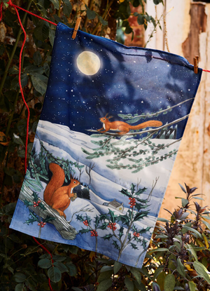 Midnight Squirrel Tea Towel