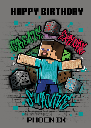Minecraft Create Explode Survive Birthday Card