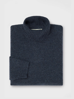 Navy Blue Lambswool Roll Neck Jumper