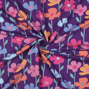 Tissu sweat fleurs des champs - Fond violet