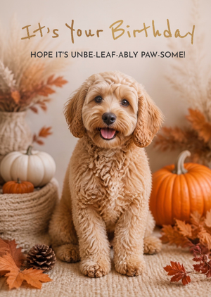 Moonpig Unbe-Leaf-Ably Paw-Some Birthday Punny Autumn Dog Card