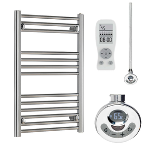 Bray Straight Towel Warmer / Heated Bathroom Towel Rail, Chrome - Electric, Thermostat + Timer - 800, 500