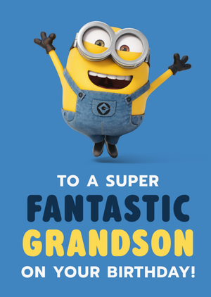Despicable Me Minions To A Super Fantastic Grandson Jumping Minion Birthday Card
