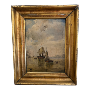 Late 19th Century Maritime Seascape Oil on Board in Original Giltwood Frame