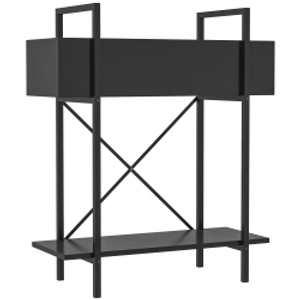 Outsunny Soporte plantas interior 2 niveles, porta planta con agujeros de drenaje, bandeja superior, metal, 60 x 25 x 70 cm negro