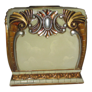 Vintage Hollywood Regency Ornate Pearlize Faux Marble With Bronze & Silver Accents Tissue Cover