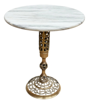 Vintage French Style Marble Top Brass Filigree Base Table