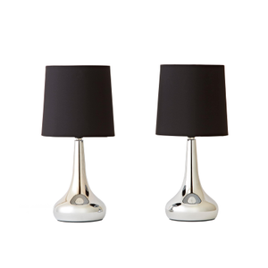 Pair of Chrome Touch Table Lamps with Black Shades