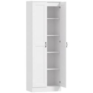 HOMCOM Armario Despensa 175 cm con Espacio de Almacenamiento Armario de Cocina con Puertas de Cierre Suave y Estantes Regulables Blanco