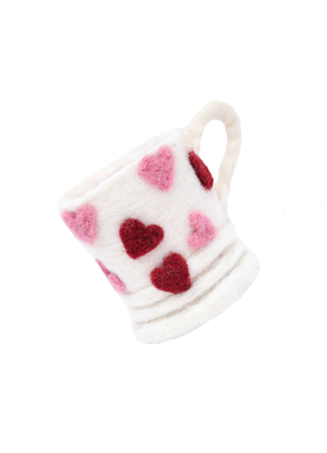 Pink Hearts Mug Felt Decoration