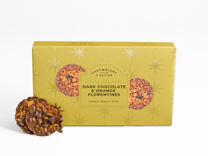 Dark Chocolate and Orange Florentines | Gold Christmas Carton