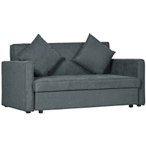 HOMCOM 2 Seater Sofa Bed with Hidden Storage, Pull Out Convertible Bed Settee, Modern Snow Flannel Loveseat Sofa Sleeper with 2 Cushions for Living Room, Guest Room, Dark Grey