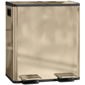 HOMCOM 40L Dual Compartment Stainless Steel Bin, with Deodoriser Holders - Gold Tone