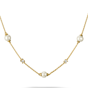 Gold Plated Round Pearl & Zirconia Necklace