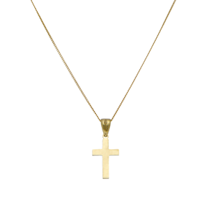 New 9ct Yellow Gold 16" Polished Cross & Chain Necklace