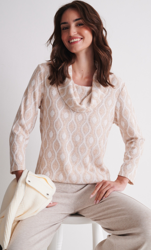 Geometric Cowl Neck Jumper - Beige/Ivory