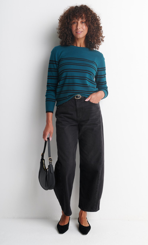 Striped Fine Knit Jumper - Teal