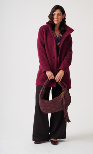 Anna Rose Boucle Funnel Coat - Damson