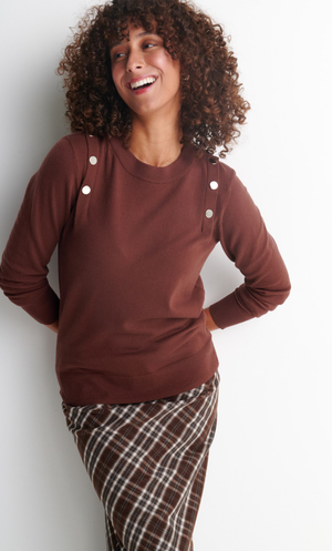 Stud Embellished Fine Knit Jumper - Chocolate