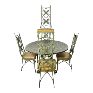1970s Resin and Stone Table With Chairs - a Set of 6