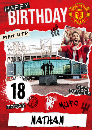 Moonpig Manchester United Torn Paper Photo Upload 18th Birthday Card