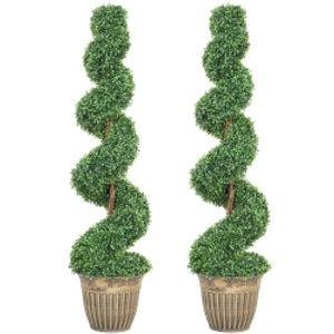 HOMCOM Set of 2 Artificial Plants, Topiary Spiral Boxwood Trees with Pot, for Home Indoor Outdoor Decor, 120cm