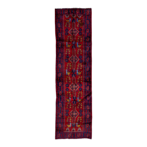 Vintage Handmade Persian Red Geometric Wool Runner Rug 3'0" X 10'10"