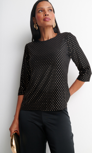 Anna Rose Embellished Spot Top - Black/Gold