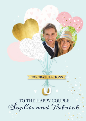 Moonpig Designers Illustration Of A Bouquet Of Heart Shaped Balloons On A Teal Background Wedding Photo Upload Card