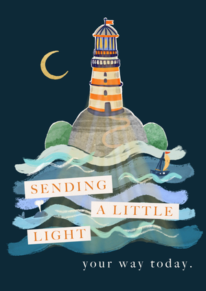 Moonpig Sending A Little Light Your Way Today Watercolour Lighthouse Thinking Of You Card
