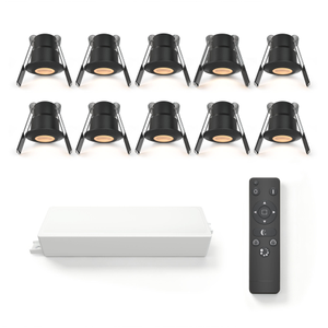 10x Mini LED Einbaustrahler - Ø35mm - IP65 - 2700K - Schwarz - 3W - 5 Jahre Garantie - Inkl. Fernbedienung