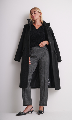 Dogtooth Pull-On Slim Leg Trousers - Black