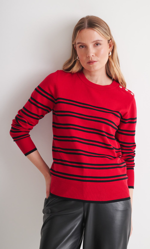 Striped Fine Knit Jumper - Ruby