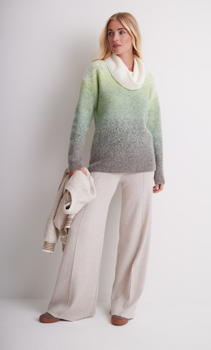 Cowl Neck Ombre Knit Jumper - Khaki