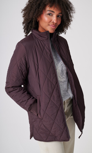 Diamond Quilted Coat - Chocolate Plum