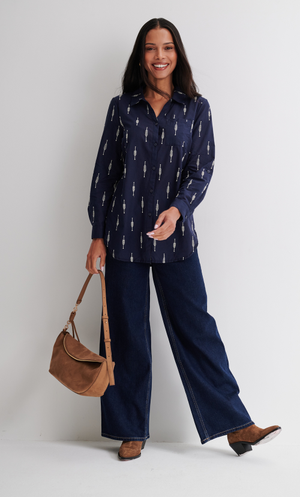 Anna Rose Embellished Embroidered Cotton Blouse - Navy/Ivory