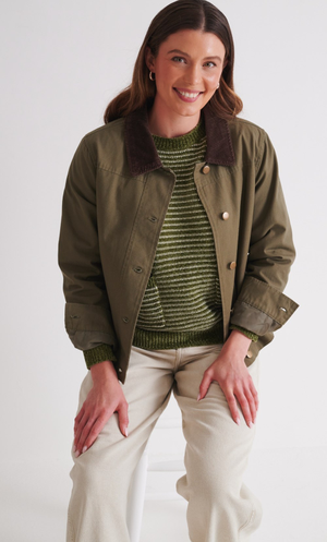 Striped Pocket Chenille Jumper - Moss