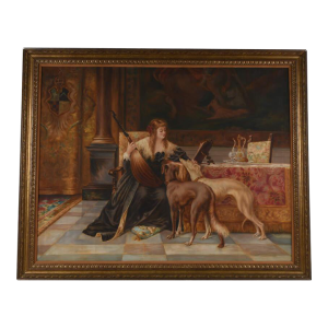 Framed Leopoldina Borzino With Two Dogs, Holding a Lute by Luigi Crosio