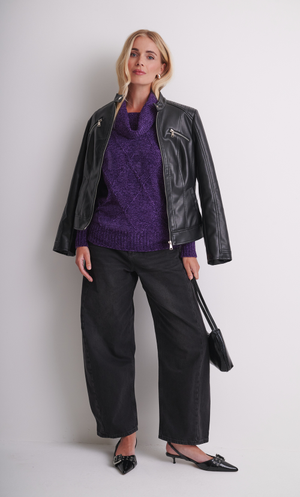 Chenille Cowl Neck Diamond Knit Jumper - Plum
